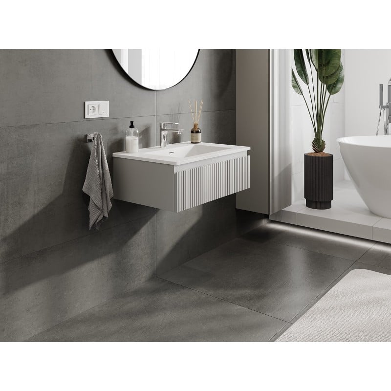 Mexen Rivel armoire de salle de bain 70 cm avec lavabo Otis, 1 tiroir, rainurée, gris mat/blanc mat - 91A20-07023-1-BF62-W18M01