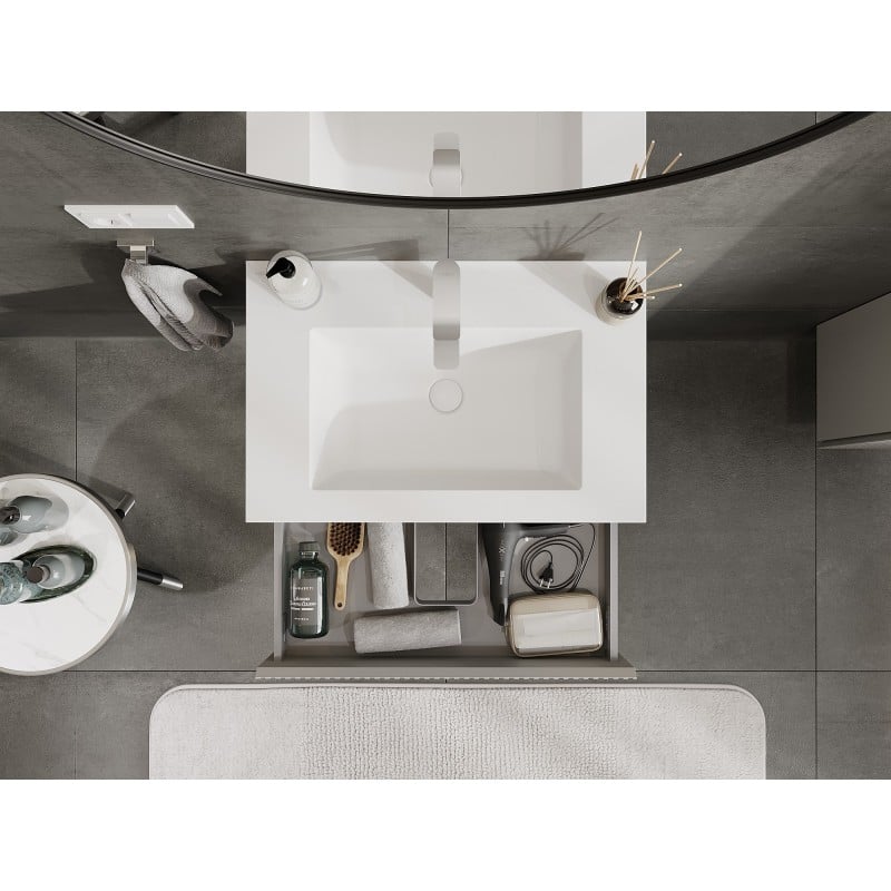 Mexen Rivel armoire de salle de bain 70 cm avec lavabo Otis, 1 tiroir, rainurée, gris mat/blanc mat - 91A20-07023-1-BF62-W18M01