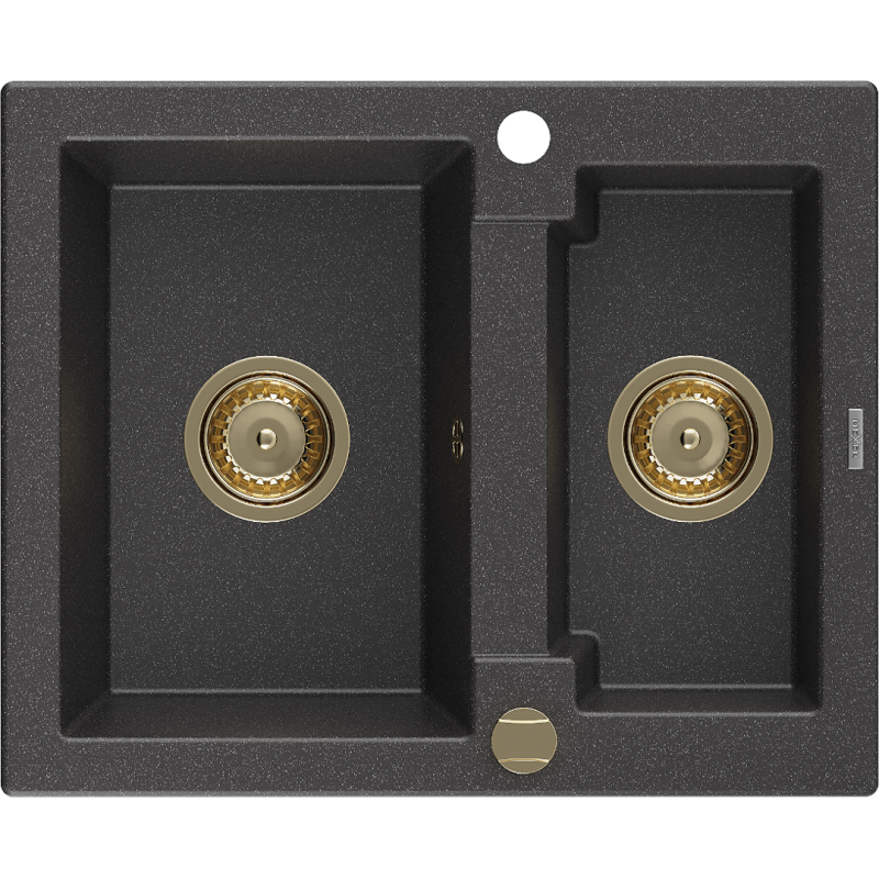 Mexen Carlos évier en granit 1,5 bac 582 x 475 mm, noir moucheté, siphon doré - 6518581500-76-G
