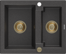 Mexen Carlos évier en granit 1,5 bac 582 x 475 mm, noir moucheté, siphon doré - 6518581500-76-G