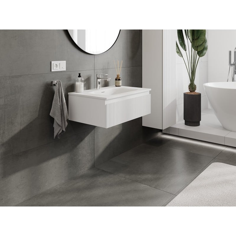 Mexen Rivel meuble de salle de bain 70 cm avec lavabo Vela, 1 tiroir, rainuré, blanc mat - 91A20-07023-1-BF01-W23M01