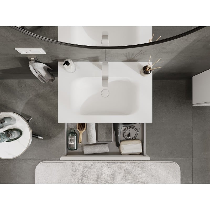 Mexen Rivel meuble de salle de bain 70 cm avec lavabo Vela, 1 tiroir, rainuré, blanc mat - 91A20-07023-1-BF01-W23M01