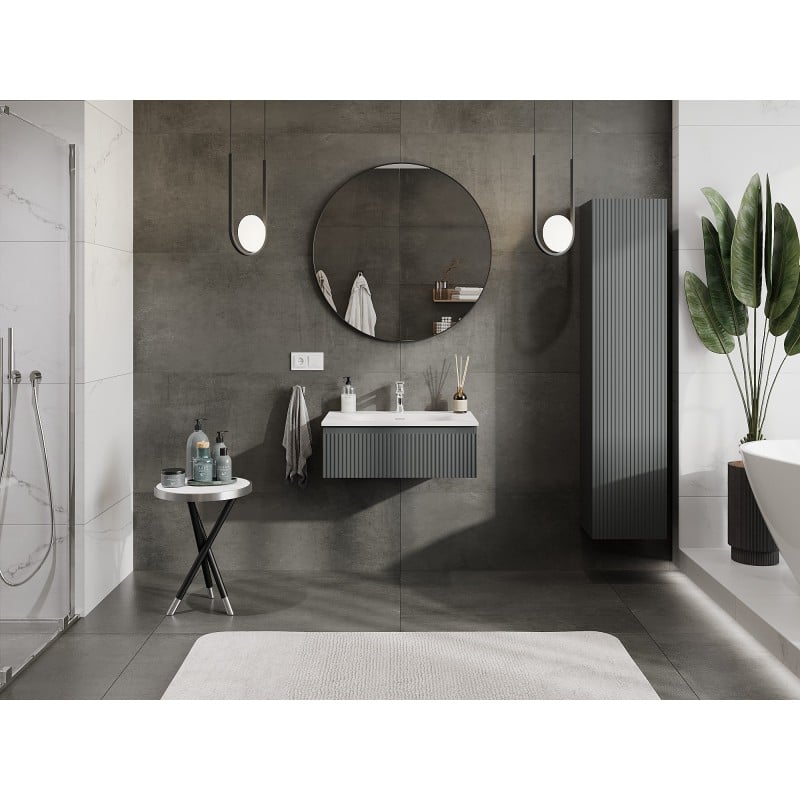 Mexen Rivel meuble de salle de bain 70 cm avec lavabo Vela, 1 tiroir, cannelé, graphite mat/blanc mat