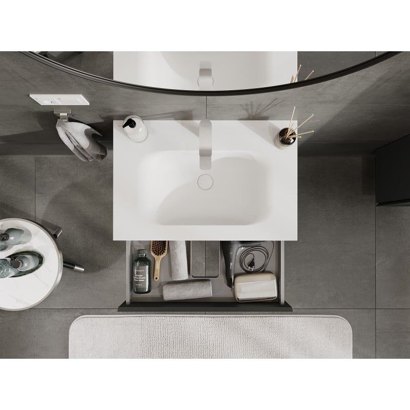 Mexen Rivel meuble de salle de bain 70 cm avec lavabo Vela, 1 tiroir, cannelé, graphite mat/blanc mat