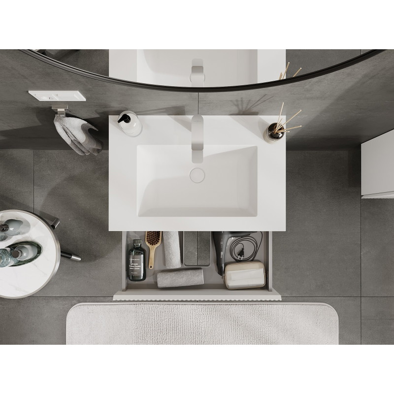 Mexen Rivel armoire de toilette 70 cm avec lavabo Otis, 2 tiroirs, rainurée, blanc mat - 91A20-07047-2-BFF01-W18M01