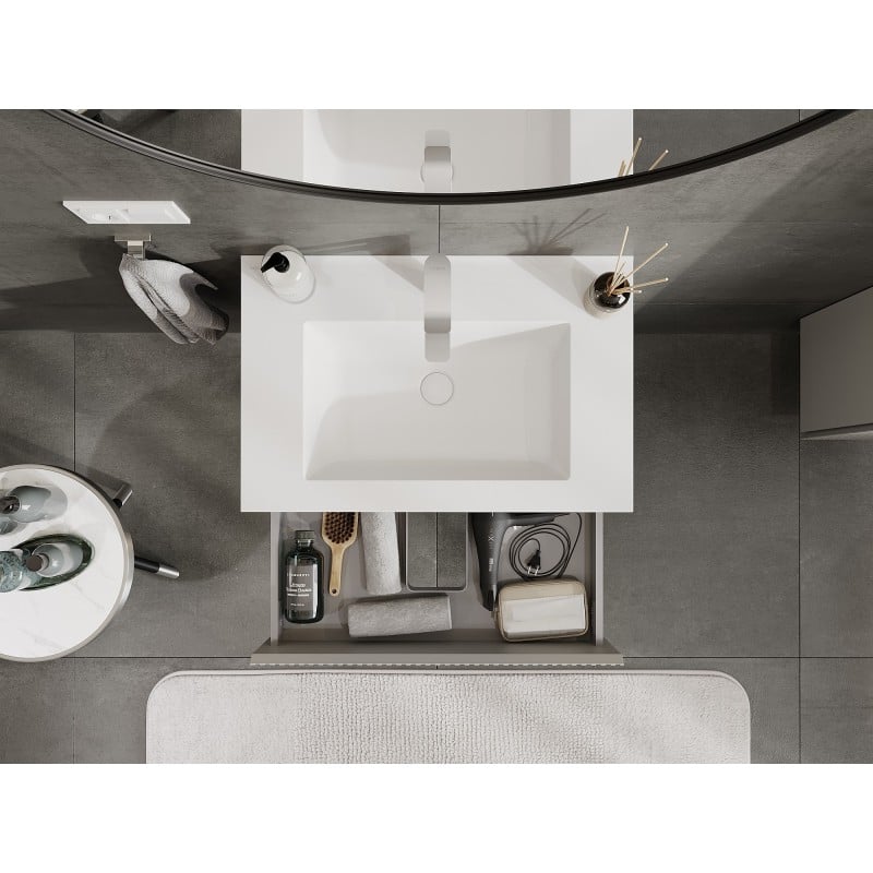Mexen Rivel meuble de salle de bain 70 cm avec lavabo Otis, 2 tiroirs, rainuré, gris mat/blanc mat - 91A20-07047-2-BFF62-W18M01