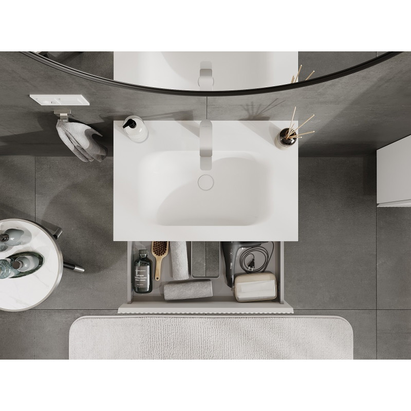 Mexen Rivel armoire de salle de bain 70 cm avec lavabo Vela, 2 tiroirs, rainurée, blanc mat - 91A20-07047-2-BFF01-W23M01