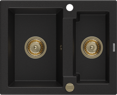 Mexen Carlos évier en granit 1,5 bac 582 x 475 mm, noir, siphon doré - 6518581500-77-G
