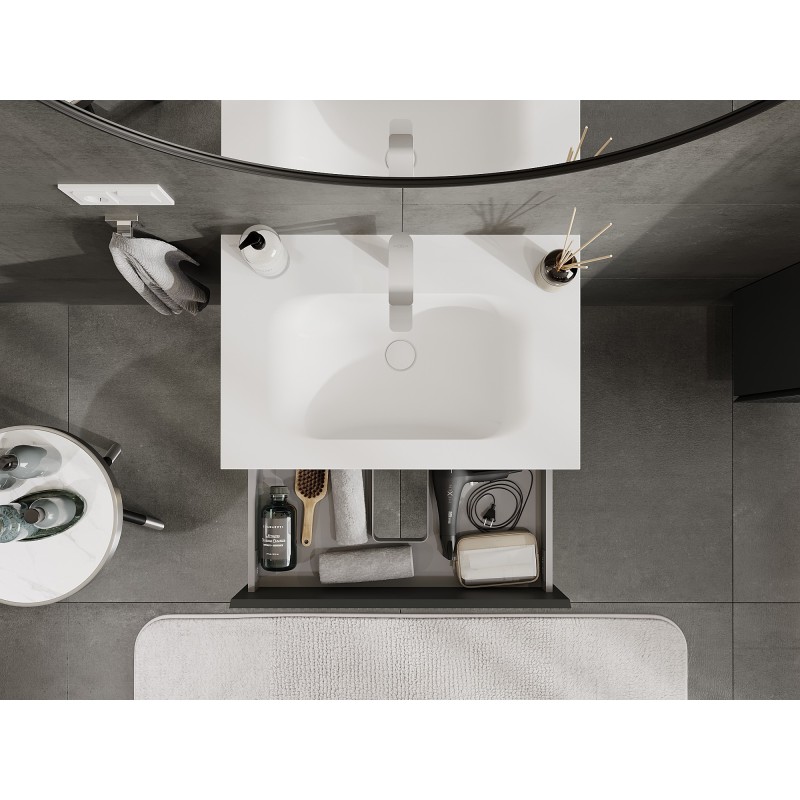 Mexen Rivel armoire de salle de bain 70 cm avec lavabo Vela, 2 tiroirs, rainurée, graphite mat/blanc mat -