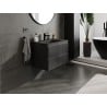 Mexen Rivel meuble de salle de bains 70 cm avec lavabo Vela, 2 tiroirs, rainuré, noir mat - 91A20-07047-2-BFF71-W23M71
