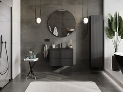 Mexen Rivel meuble de salle de bains 70 cm avec lavabo Vela, 2 tiroirs, rainuré, noir mat - 91A20-07047-2-BFF71-W23M71
