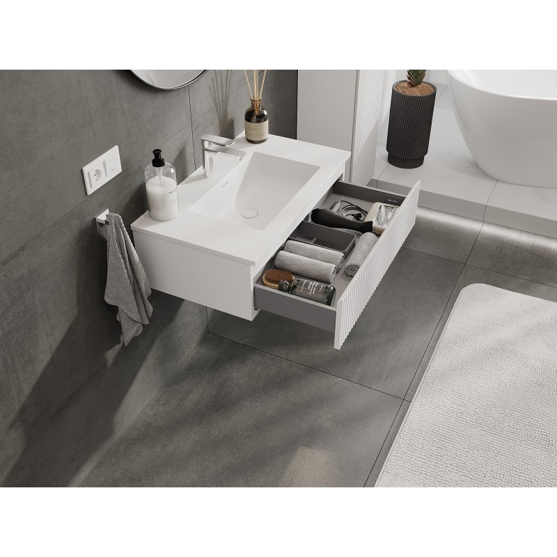Mexen Rivel armoire de salle de bain 80 cm avec lavabo Otis, 1 tiroir, rainuré, blanc mat - 91A20-08023-1-BF01-W18M01