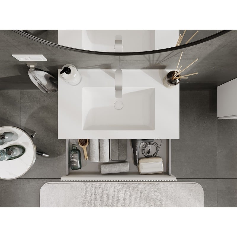 Mexen Rivel armoire de salle de bain 80 cm avec lavabo Otis, 1 tiroir, rainuré, blanc mat - 91A20-08023-1-BF01-W18M01