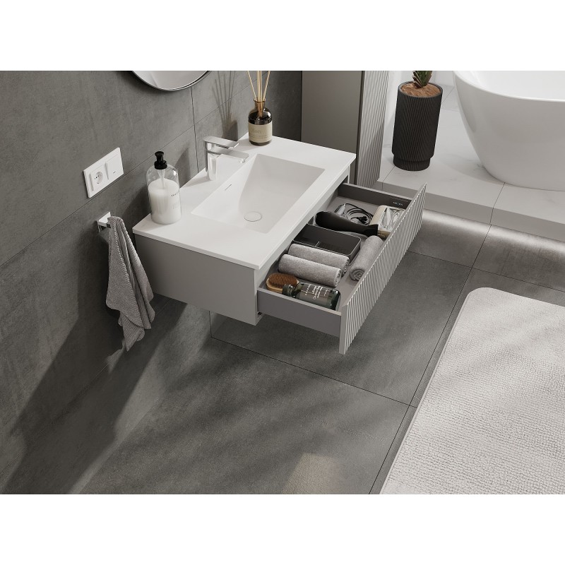Mexen Rivel meuble de salle de bain 80 cm avec lavabo Otis, 1 tiroir, rainuré, gris mat/blanc mat - 91A20-08023-1-BF62-W18M01