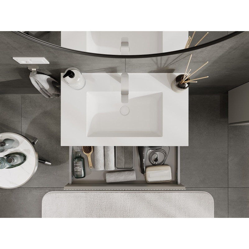 Mexen Rivel armoire de salle de bain 80 cm avec lavabo Otis, 1 tiroir, rainuré, gris mat/blanc mat - 91A20-08023-1-BF62-W18M01