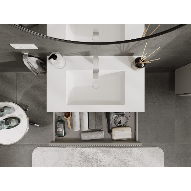 Mexen Rivel meuble de salle de bain 80 cm avec lavabo Otis, 1 tiroir, rainuré, gris mat/blanc mat - 91A20-08023-1-BF62-W18M01