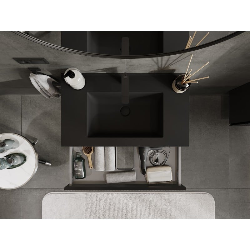 Mexen Rivel meuble de salle de bain 80 cm avec lavabo Otis, 1 tiroir, rainuré, noir mat - 91A20-08023-1-BF71-W18M71