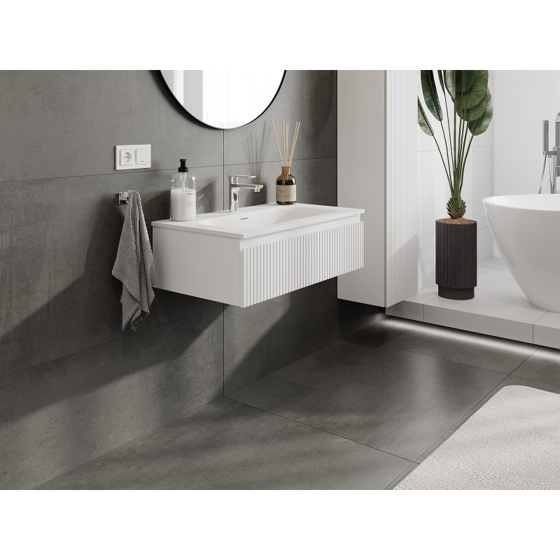 Mexen Rivel armoire de salle de bain 80 cm avec lavabo Vela, 1 tiroir, rainuré, blanc mat - 91A20-08023-1-BF01-W23M01