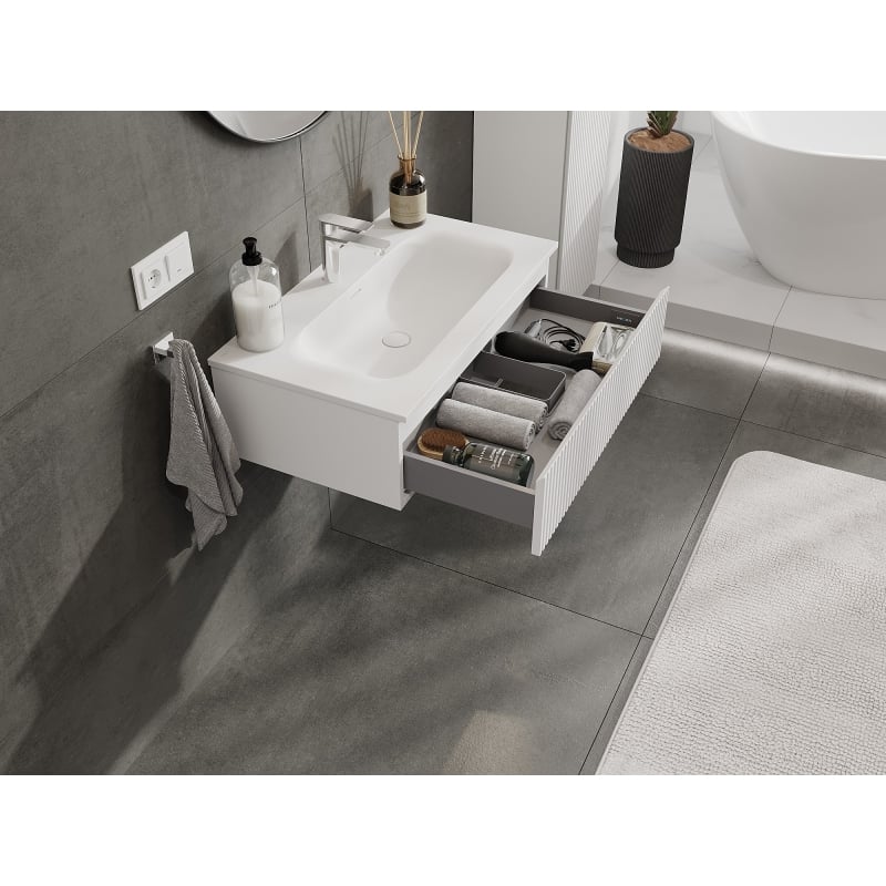 Mexen Rivel armoire de salle de bain 80 cm avec lavabo Vela, 1 tiroir, rainuré, blanc mat - 91A20-08023-1-BF01-W23M01