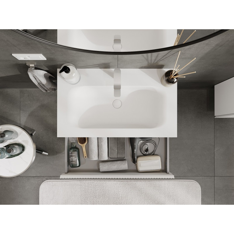 Mexen Rivel armoire de salle de bain 80 cm avec lavabo Vela, 1 tiroir, rainuré, blanc mat - 91A20-08023-1-BF01-W23M01