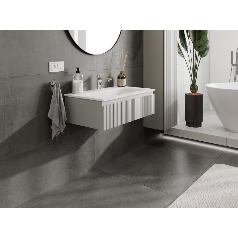 Mexen Rivel armoire de salle de bain 80 cm avec lavabo Vela, 1 tiroir, rainurée, gris mat/blanc mat - 91A20-08023-1-BF62-W23M01