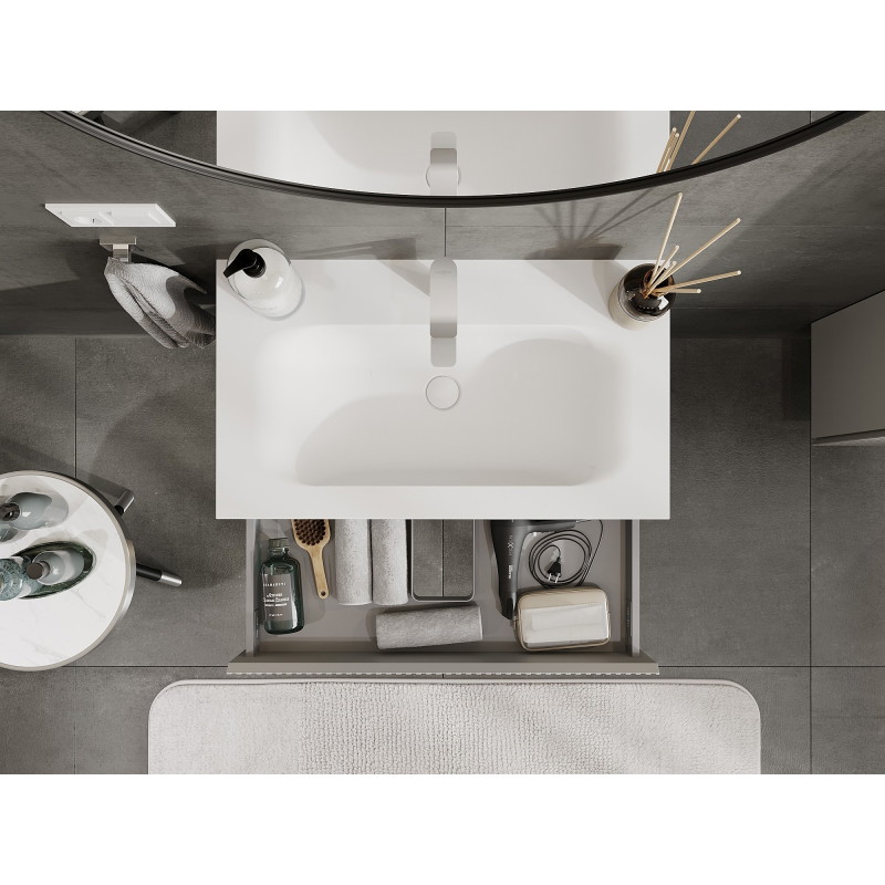 Mexen Rivel armoire de salle de bain 80 cm avec lavabo Vela, 1 tiroir, rainurée, gris mat/blanc mat - 91A20-08023-1-BF62-W23M01
