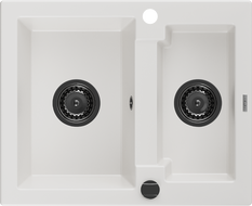 Mexen Carlos évier en granit 1,5 bac 582 x 475 mm, blanc, siphon noir - 6518581500-20-B