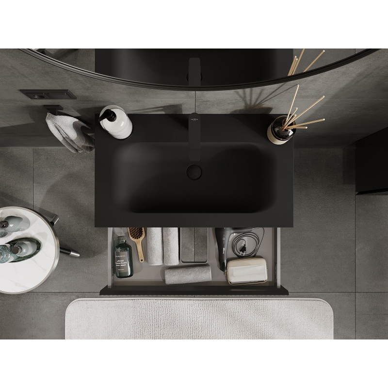 Mexen Rivel armoire de salle de bain 80 cm avec lavabo Vela, 1 tiroir, rainuré, noir mat - 91A20-08023-1-BF71-W23M71