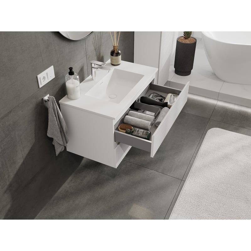 Mexen Rivel meuble de salle de bain 80 cm avec lavabo Otis, 2 tiroirs, rainuré, blanc mat - 91A20-08047-2-BFF01-W18M01