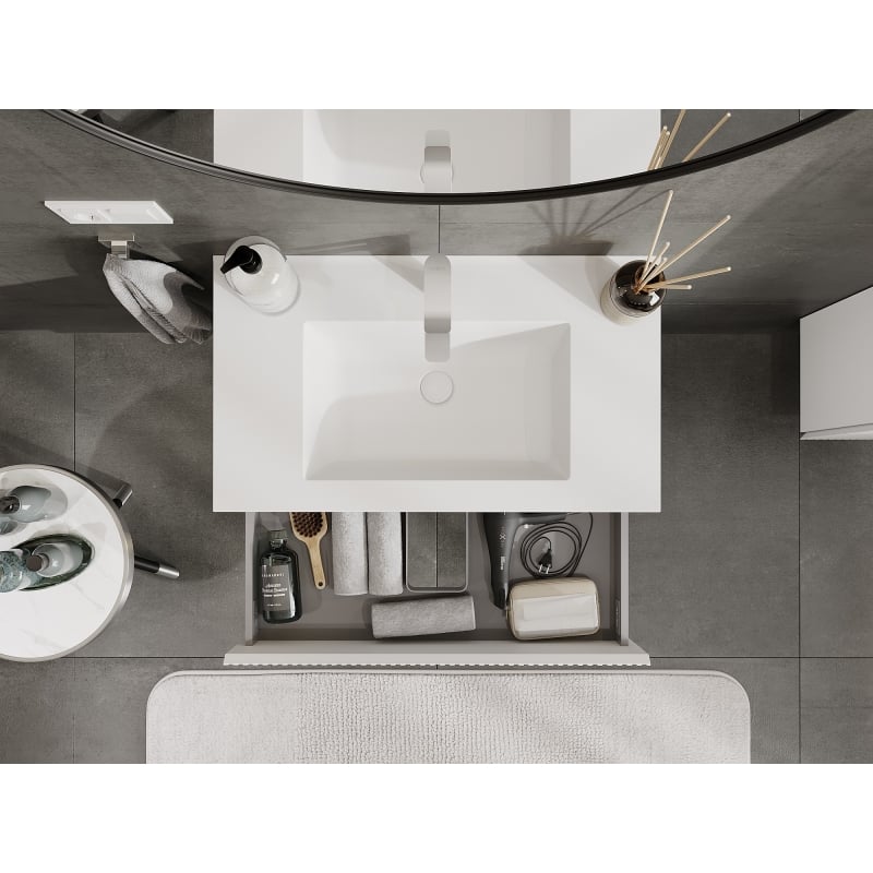 Mexen Rivel meuble de salle de bain 80 cm avec lavabo Otis, 2 tiroirs, rainuré, blanc mat - 91A20-08047-2-BFF01-W18M01