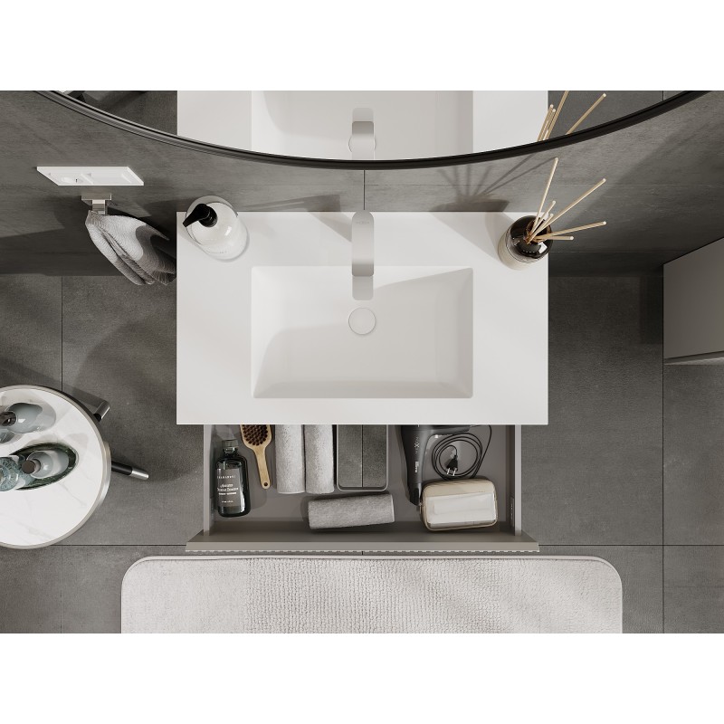Mexen Rivel meuble de salle de bain 80 cm avec lavabo Otis, 2 tiroirs, rainuré, gris mat/blanc mat - 91A20-08047-2-BFF62-W18M01