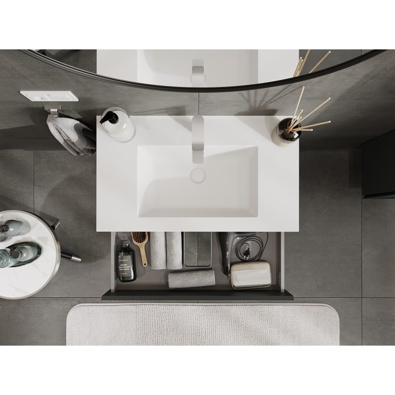 Mexen Rivel armoire de salle de bain 80 cm avec lavabo Otis, 2 tiroirs, rainurée, graphite mat/blanc mat -