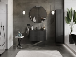 Mexen Rivel meuble de salle de bain 80 cm avec lavabo Otis, 2 tiroirs, rainuré, noir mat - 91A20-08047-2-BFF71-W18M71