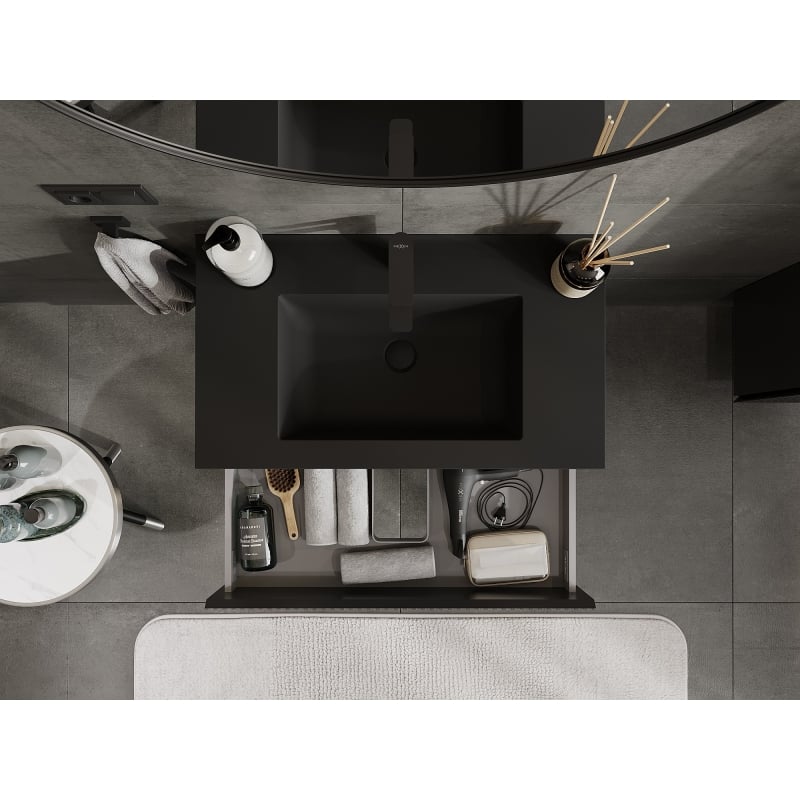 Mexen Rivel meuble de salle de bain 80 cm avec lavabo Otis, 2 tiroirs, rainuré, noir mat - 91A20-08047-2-BFF71-W18M71