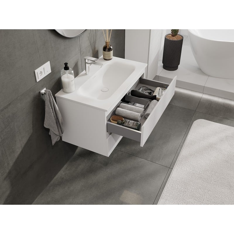 Mexen Rivel meuble de salle de bains 80 cm avec lavabo Vela, 2 tiroirs, rainuré, blanc mat - 91A20-08047-2-BFF01-W23M01