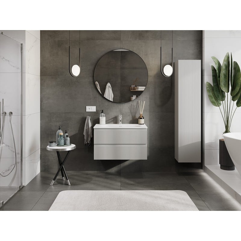 Mexen Rivel meuble de salle de bain 80 cm avec lavabo Vela, 2 tiroirs, rainuré, gris mat/blanc mat - 91A20-08047-2-BFF62-W23M01