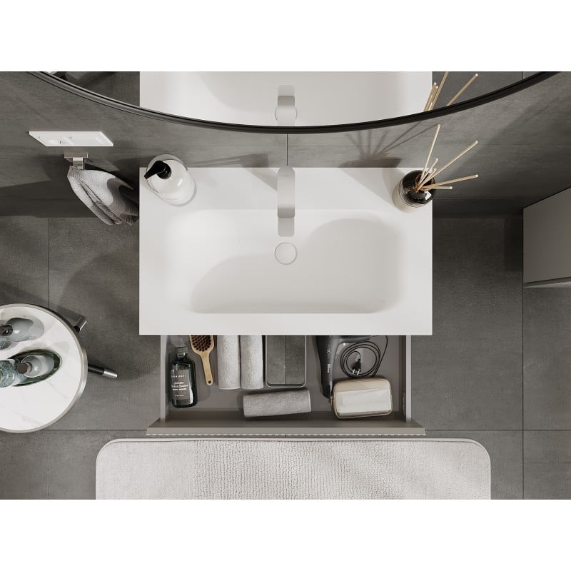 Mexen Rivel meuble de salle de bain 80 cm avec lavabo Vela, 2 tiroirs, rainuré, gris mat/blanc mat - 91A20-08047-2-BFF62-W23M01