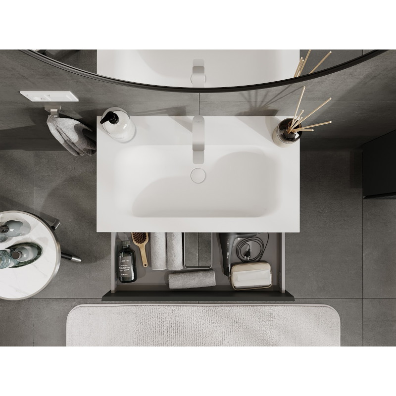 Mexen Rivel armoire de salle de bains 80 cm avec lavabo Vela, 2 tiroirs, rainurée, graphite mat/blanc mat -