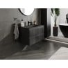 Mexen Rivel meuble de salle de bain 80 cm avec lavabo Vela, 2 tiroirs, cannelé, noir mat - 91A20-08047-2-BFF71-W23M71