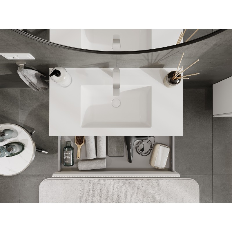 Mexen Rivel meuble de salle de bain 90 cm avec lavabo Otis, 1 tiroir, rainuré, blanc mat - 91A20-09023-1-BF01-W18M01