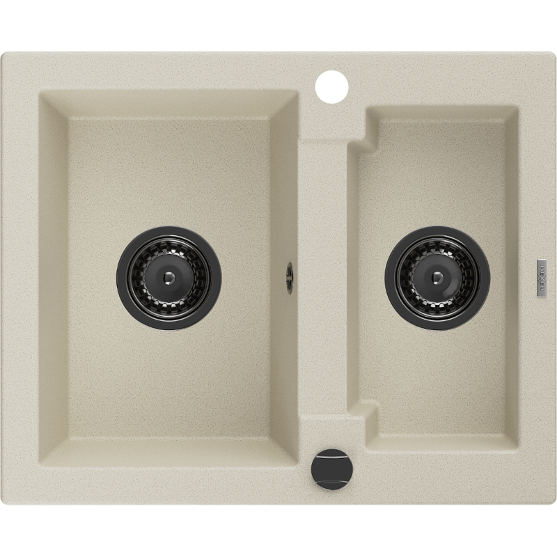 Mexen Carlos évier en granit 1,5 bac 582 x 475 mm, beige, siphon noir - 6518581500-69-B