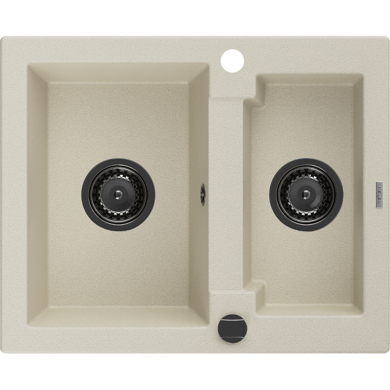 Mexen Carlos évier en granit à 1,5 bac 582 x 475 mm, beige, siphon noir - 6518581500-69-B
