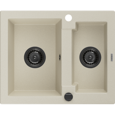 Mexen Carlos évier en granit 1,5 bac 582 x 475 mm, beige, siphon noir - 6518581500-69-B