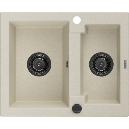 Mexen Carlos évier en granit à 1,5 bac 582 x 475 mm, beige, siphon noir - 6518581500-69-B