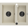 Mexen Carlos évier en granit 1,5 bac 582 x 475 mm, beige, siphon noir - 6518581500-69-B