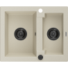 Mexen Carlos évier en granit à 1,5 bac 582 x 475 mm, beige, siphon noir - 6518581500-69-B
