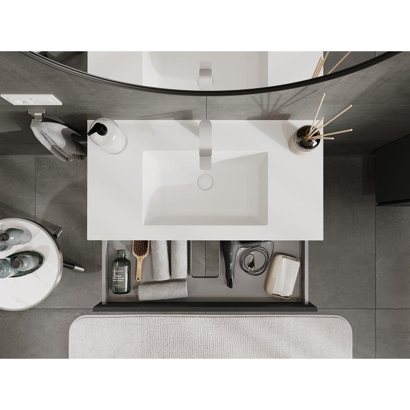 Mexen Rivel armoire de salle de bain 90 cm avec lavabo Otis, 1 tiroir, rainurée, graphite mat/blanc mat