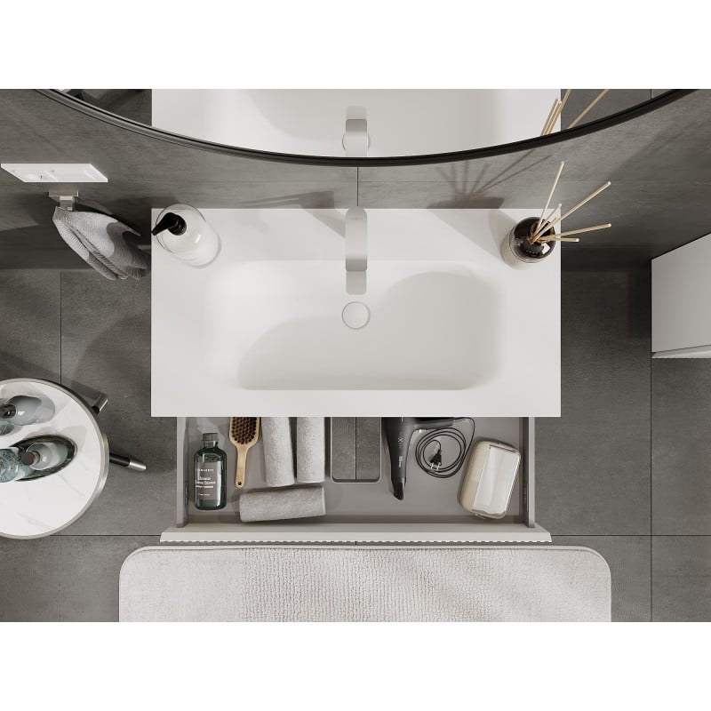 Mexen Rivel meuble de salle de bains 90 cm avec lavabo Vela, 1 tiroir, rainuré, blanc mat - 91A20-09023-1-BF01-W23M01
