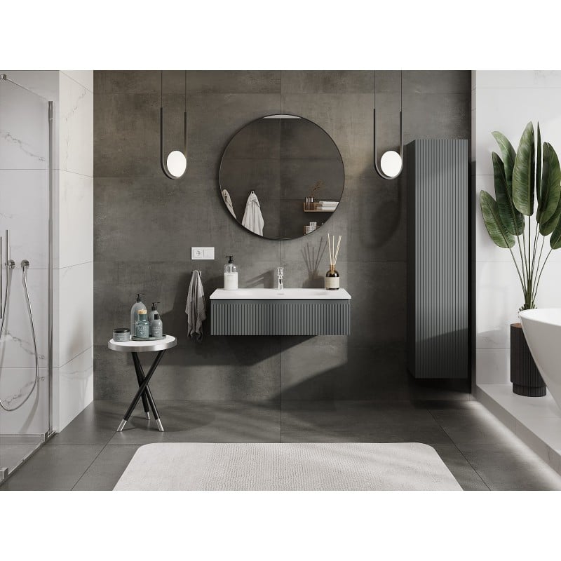 Mexen Rivel meuble de salle de bains 90 cm avec lavabo Vela, 1 tiroir, rainuré, graphite mat/blanc mat