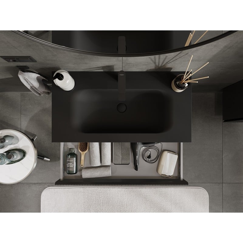 Mexen Rivel meuble de salle de bains 90 cm avec lavabo Vela, 1 tiroir, rainuré, noir mat - 91A20-09023-1-BF71-W23M71